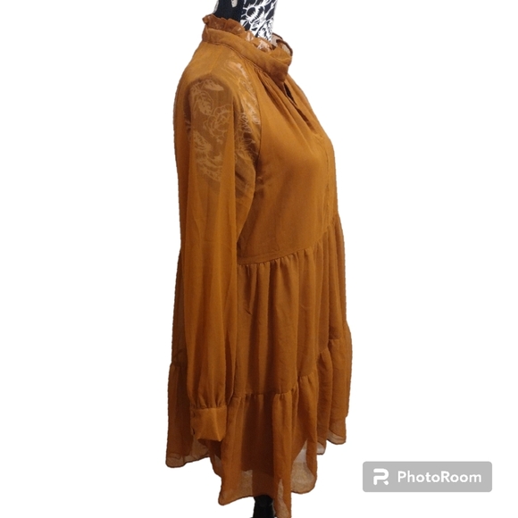 1. State Rust Orange Sheer Long Sleeve Dress - Picture 3 of 6